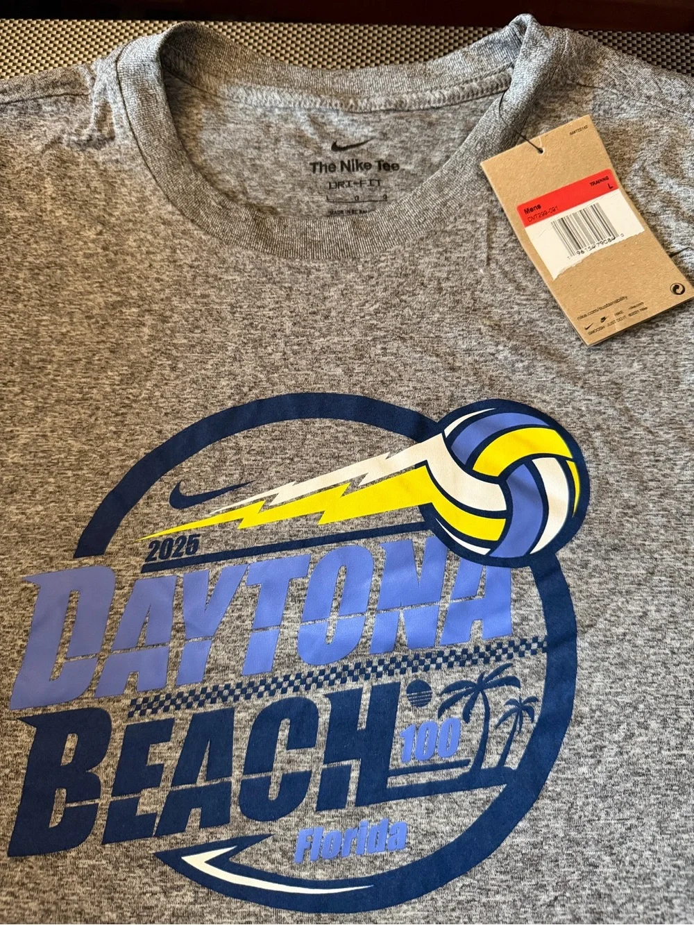 NWT Nike Dri-fit Gray Daytona Beach Volleyball Tee size Large